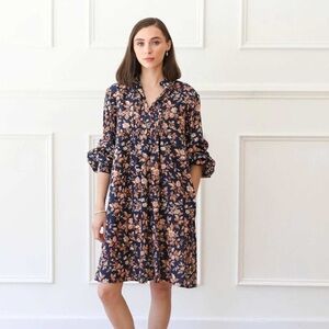 Mille Bonnie Navy Floral Long Sleeve Cotton Dress